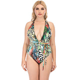 Sexy Print Lace-up One Piece Swimsuit Plus Size Srap Bikini Swimsuit Plus Size Swimwear Tankini  Beachwear