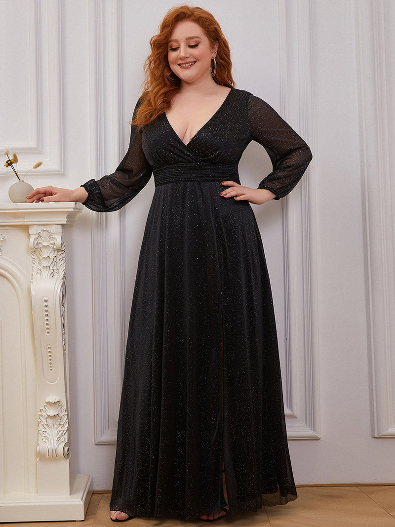 Off Shoulder Formal Long Black Evening Dress Plus Size with 3/4