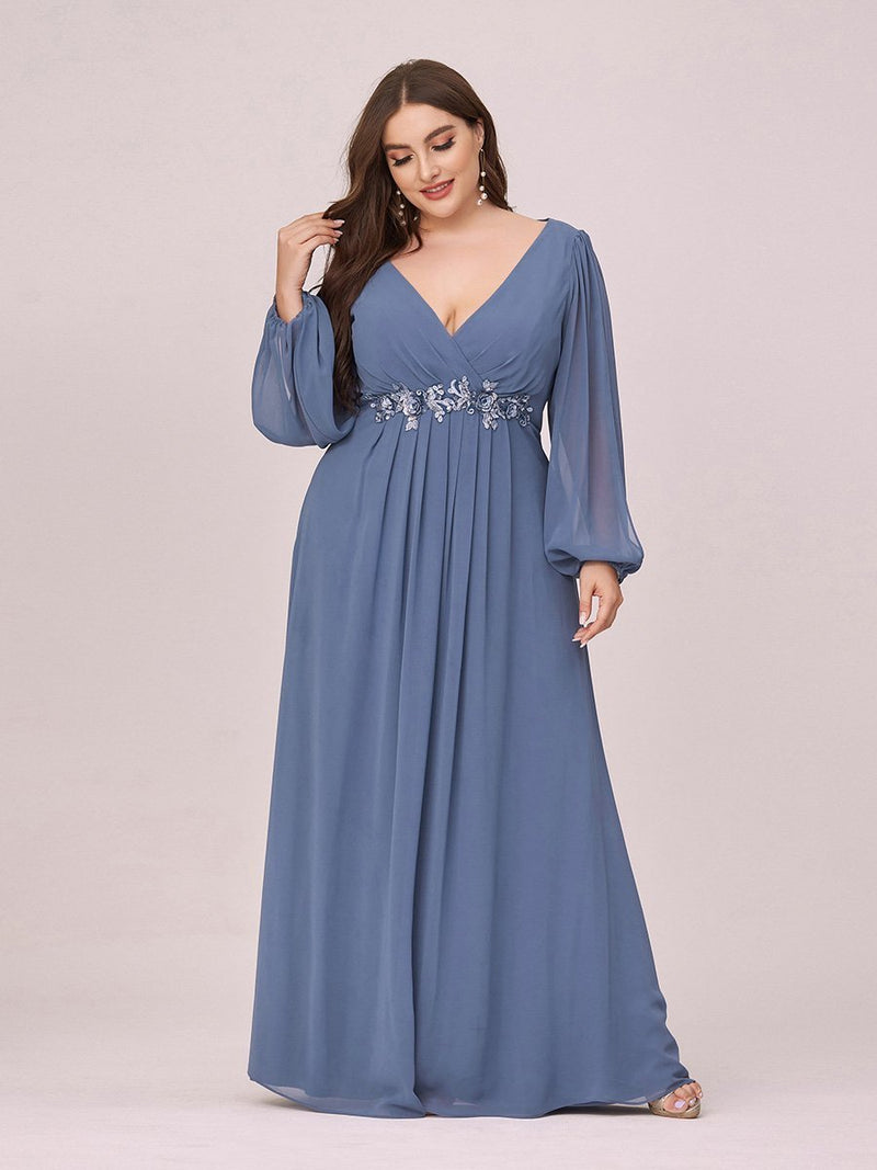 Chiffon Plus Size Evening Dresses with Long Lantern Sleeves