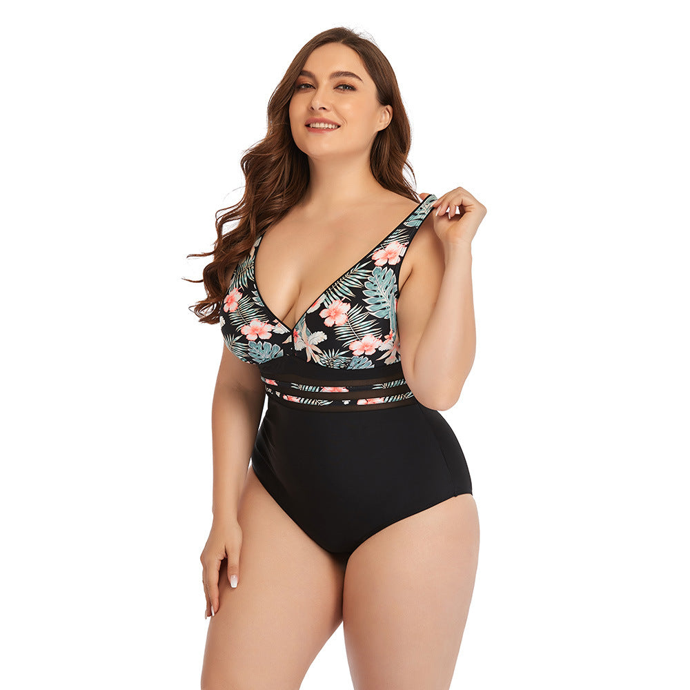 Plus size Swimsuit One Piece Swimwear Floral Swimming Bathing Suits Beachwear For Female