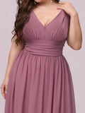 Plus Size Sleeveless V-Neck Semi-Formal Chiffon Bridesmaid Dress Long Plus Size Evening Dresses