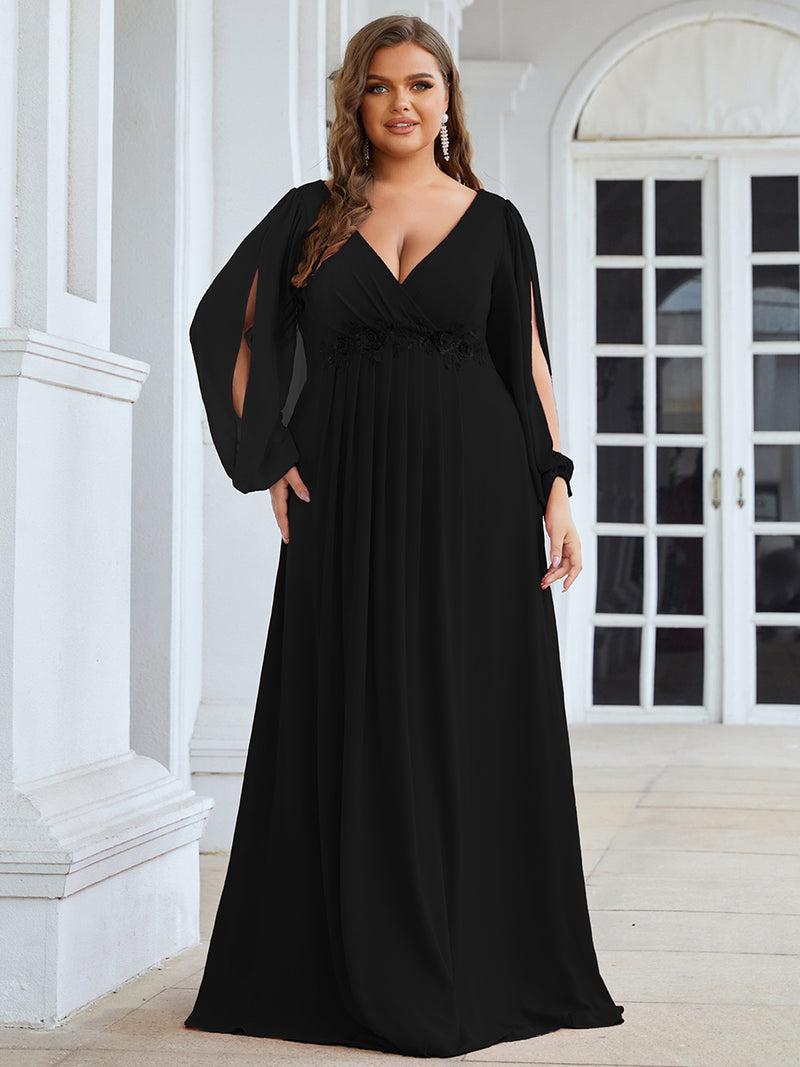 Chiffon Plus Size Evening Dresses with Long Lantern Sleeves