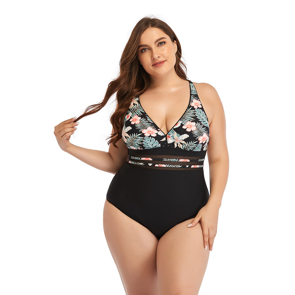 Women Plus Size Padded One Piece Swimsuit Floral Bathing Suit Monok
