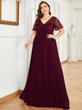 Plus Size Floral Sequin Evening Dresses With Cap Sleeve  Party Dresses for Women
