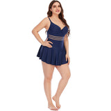 Women Plus Size Striped Sweetheart Neck Swim Dress