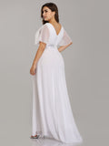 Plus Size Evening Dress V-Neck  Ruffles Padded Empire Waist Evening Dress with Short Sleeves
