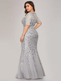 Plus Size Floral Sequin Print Fishtail Tulle Dresses for Party Mermaid Tulle Evening Dress