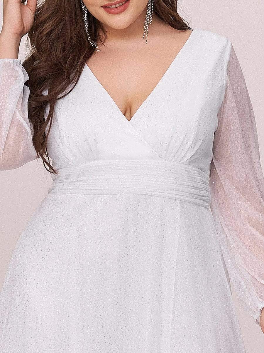 Women's Sexy V-Neck Shiny Plus Size Evening Dresses  Puff Sleeve Women Evening Dress