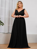 Plus Size Sleeveless V-Neck Semi-Formal Chiffon Bridesmaid Dress Long Plus Size Evening Dresses