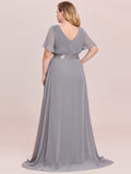 Plus Size Evening Dress V-Neck  Ruffles Padded Empire Waist Evening Dress with Short Sleeves