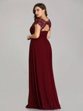 Lace Cap Sleeve Bridesmaid Dress Lacey Neckline Open Back Ruched Bust Plus Size Evening Dresses
