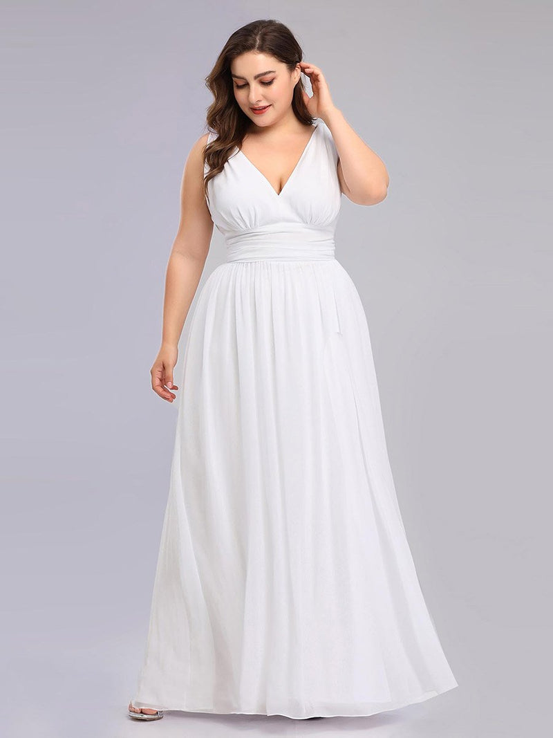 Plus Size Sleeveless V-Neck Semi-Formal Chiffon Bridesmaid Dress Long Plus Size Evening Dresses