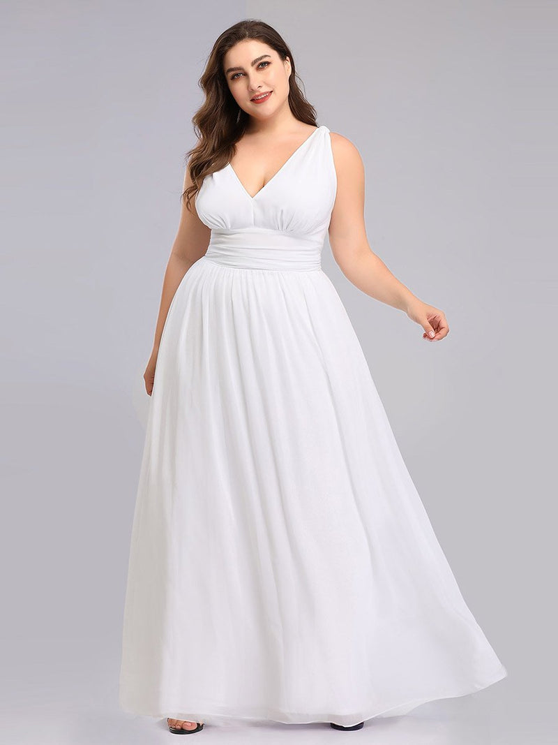 Plus Size Sleeveless V-Neck Semi-Formal Chiffon Bridesmaid Dress Long Plus Size Evening Dresses